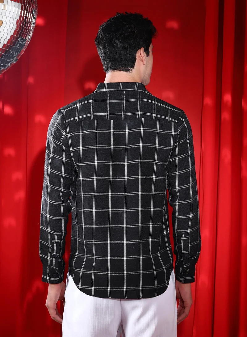 CAHOOT  Men's Midnight Black Graph-Check Relaxed Shirt for Men | Best Price UAE