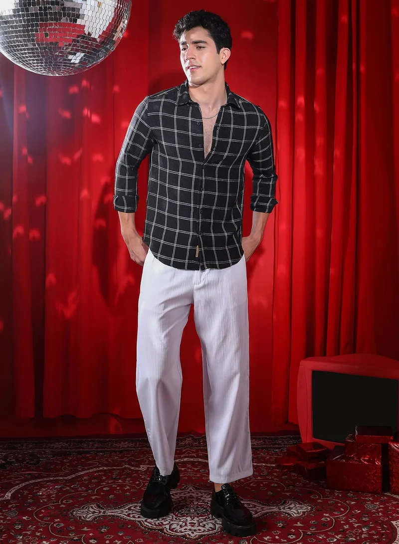 CAHOOT  Men's Midnight Black Graph-Check Relaxed Shirt for Men | Best Price UAE