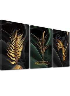 Plant Canvas Painting, Black and Gold Abstract Wall Art Poster, Print Scandinavian Decoration Picture, No Frame Pictures for Bedroom, Living Room, Artwork Home Decor (40*30cm, 3 Pcs)