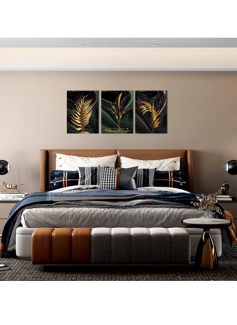 NIBEMINENT - Plant Canvas Painting, Black and Gold Abstract Wall Art Poster, Print Scandinavian Decoration Picture, No Frame Pictures for Bedroom, Living Room, Artwork Home Decor (40*30cm, 3 Pcs) - Image 1