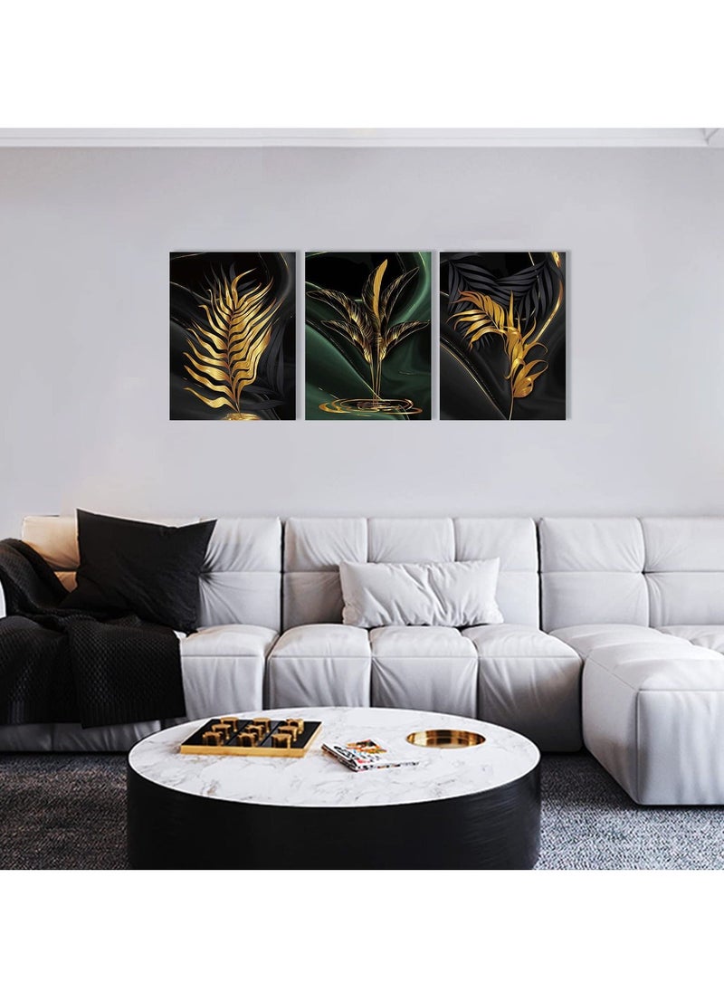 NIBEMINENT - Plant Canvas Painting, Black and Gold Abstract Wall Art Poster, Print Scandinavian Decoration Picture, No Frame Pictures for Bedroom, Living Room, Artwork Home Decor (40*30cm, 3 Pcs) - Image 1