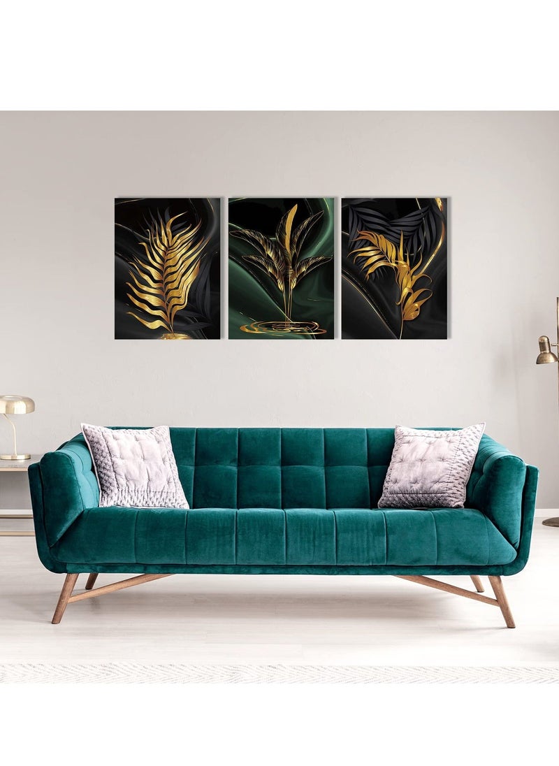NIBEMINENT - Plant Canvas Painting, Black and Gold Abstract Wall Art Poster, Print Scandinavian Decoration Picture, No Frame Pictures for Bedroom, Living Room, Artwork Home Decor (40*30cm, 3 Pcs) - Image 1