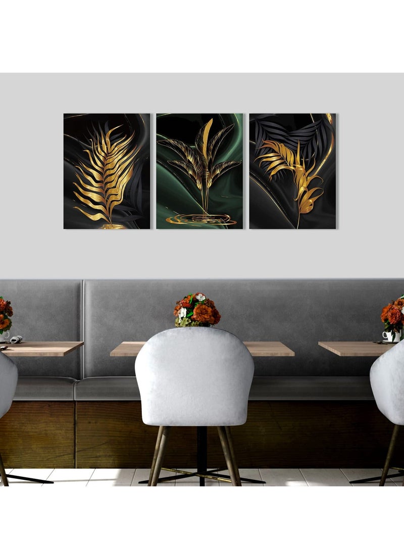 NIBEMINENT - Plant Canvas Painting, Black and Gold Abstract Wall Art Poster, Print Scandinavian Decoration Picture, No Frame Pictures for Bedroom, Living Room, Artwork Home Decor (40*30cm, 3 Pcs) - Image 1