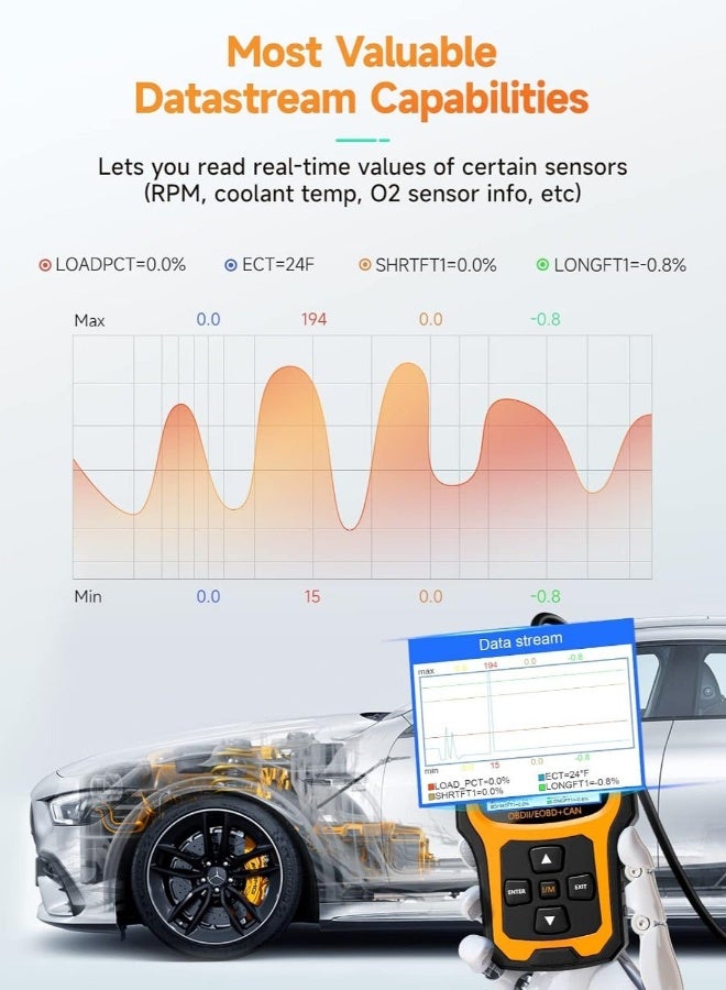 أنسيل ماسح AD410 المحسن لجهاز OBD2، قارئ أكواد المركبة لإنذار محرك السيارة، أداة فحص تشخيص الأعطال لسيارات OBD II، أداة فحص ميكانيكي لجميع سيارات OBD II من عام 1996 فما فوق، أسود/أصفر - Image 5