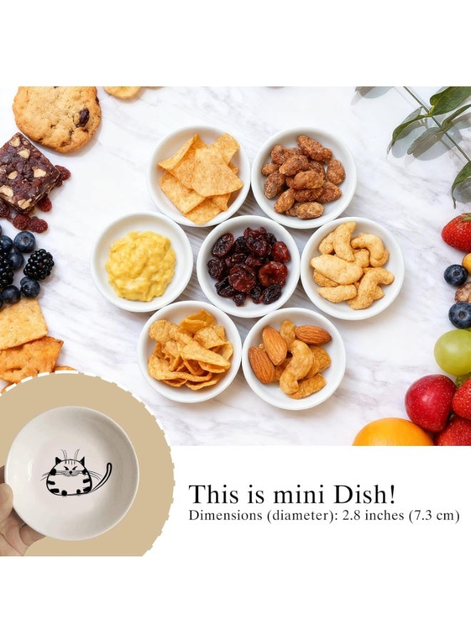 Gonice Super Cute Cat Ceramic Sauce, Mini Side Spice Bowl, Spice Dishes, Sushi Soy Dipping Bowl, Snack Serveware, Meow Porcelain Small Saucer Set (Set of 6) - Image 2