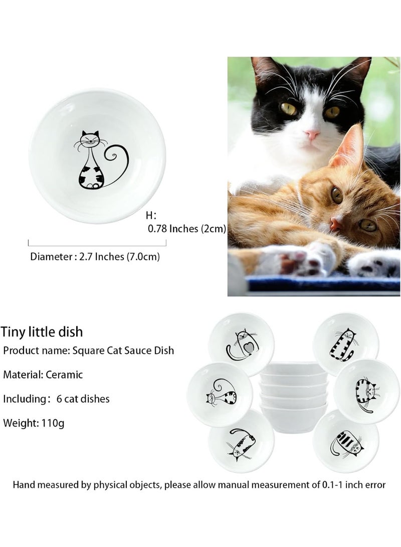 Gonice Super Cute Cat Ceramic Sauce, Mini Side Spice Bowl, Spice Dishes, Sushi Soy Dipping Bowl, Snack Serveware, Meow Porcelain Small Saucer Set (Set of 6) - Image 3