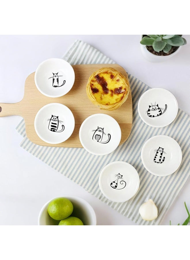 Gonice Super Cute Cat Ceramic Sauce, Mini Side Spice Bowl, Spice Dishes, Sushi Soy Dipping Bowl, Snack Serveware, Meow Porcelain Small Saucer Set (Set of 6) - Image 4