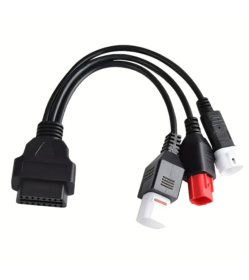 محول كابل تشخيص OBD2 ثلاثي في واحد، 16 سنًا إلى 6 سنون و4 سنون و3 سنون، متوافق مع دراجات ياماها وهوندا CRF النارية، باللون الأسود والأحمر والأبيض، سهل التوصيل. - Image 3