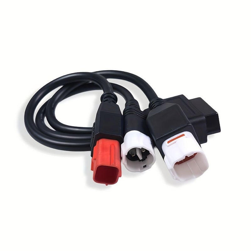 محول كابل تشخيص OBD2 ثلاثي في واحد، 16 سنًا إلى 6 سنون و4 سنون و3 سنون، متوافق مع دراجات ياماها وهوندا CRF النارية، باللون الأسود والأحمر والأبيض، سهل التوصيل. - Image 1