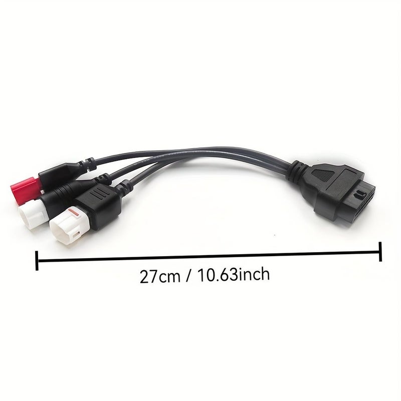 محول كابل تشخيص OBD2 ثلاثي في واحد، 16 سنًا إلى 6 سنون و4 سنون و3 سنون، متوافق مع دراجات ياماها وهوندا CRF النارية، باللون الأسود والأحمر والأبيض، سهل التوصيل. - Image 2