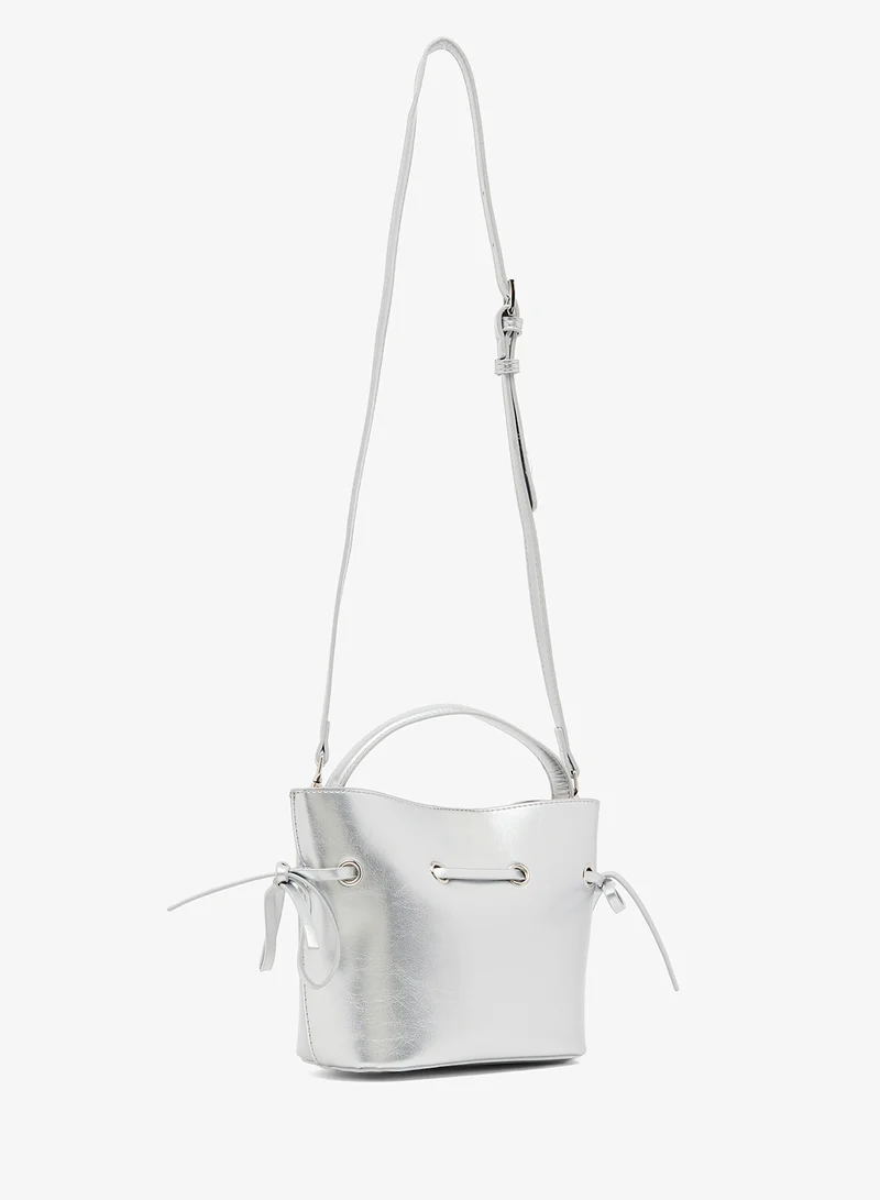 ELLA Silver Metallic PU Leather Handle Bucket Bag