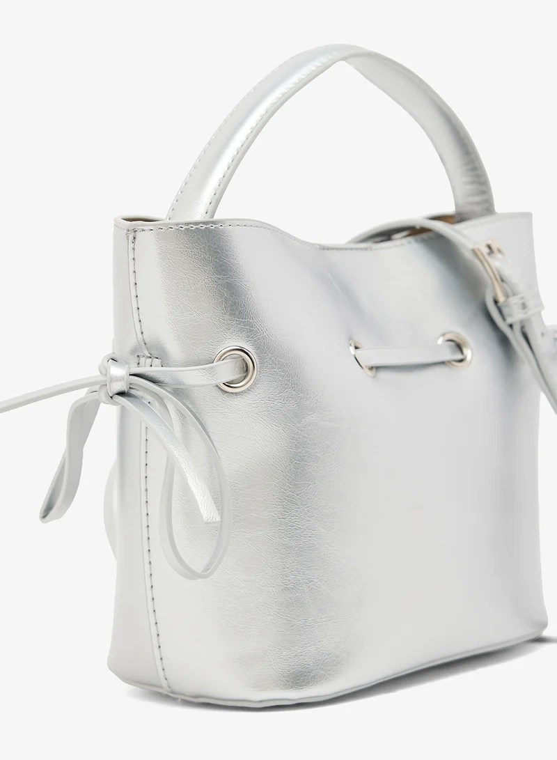 ELLA Silver Silver Metallic PU Leather Handle Bucket Bag for Women | Best Price UAE