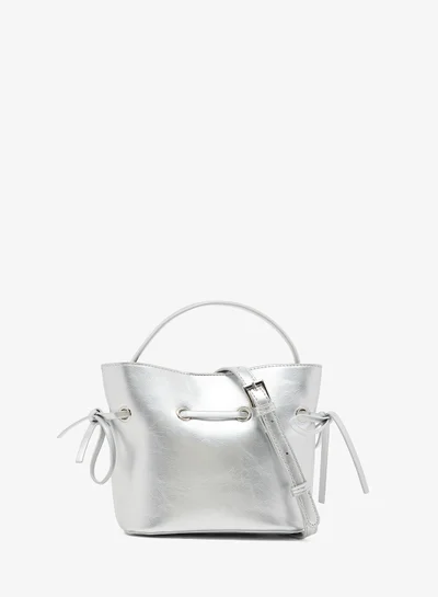 ELLA Silver Metallic PU Leather Handle Bucket Bag