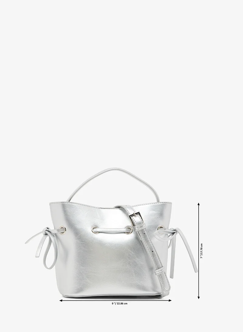 ELLA Silver Silver Metallic PU Leather Handle Bucket Bag for Women | Best Price UAE