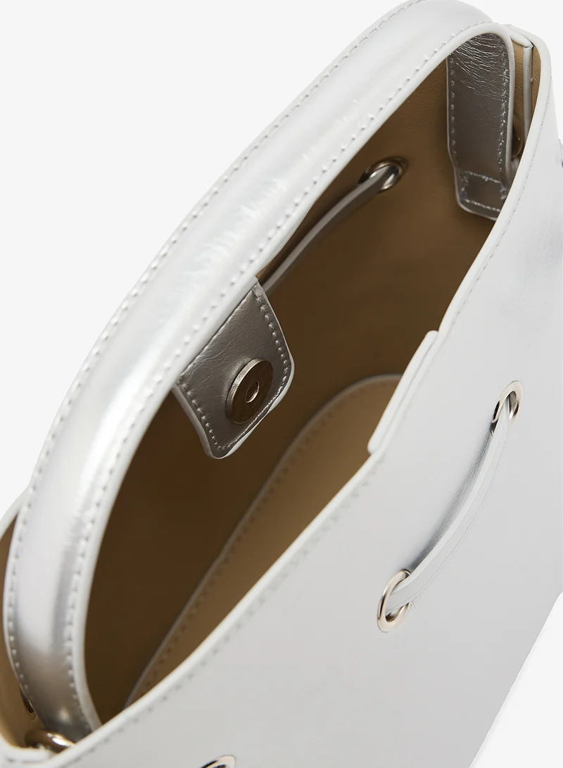 ELLA Silver Silver Metallic PU Leather Handle Bucket Bag for Women | Best Price UAE