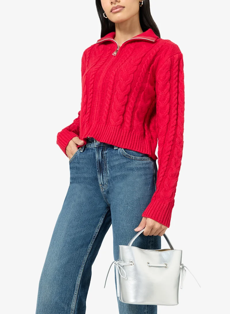 ELLA Silver Silver Metallic PU Leather Handle Bucket Bag for Women | Best Price UAE