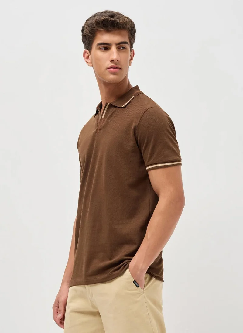 Urbano Fashion  Urbano Fashion Men's Dark Brown Solid Regular Fit Half Sleeve Cotton Polo T-Shirt for Men | Best Price UAE