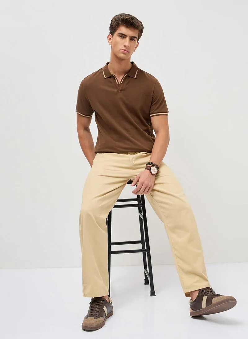 Urbano Fashion  Urbano Fashion Men's Dark Brown Solid Regular Fit Half Sleeve Cotton Polo T-Shirt for Men | Best Price UAE