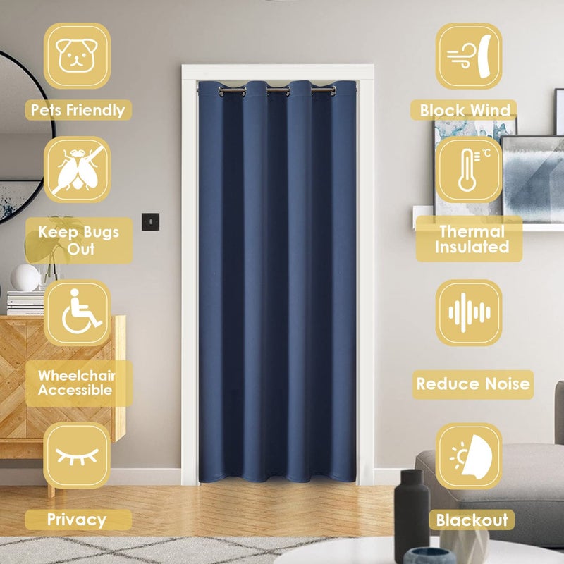 ChrisDowa Blackout Door Curtains for Doorway Privacy  Grommet Closet Curtains for bedroom closet door  Thermal Insulated Temporary Door Cover Room Divider Curtain (1 Panel  Stone Blue  34 x 80 Inch) - Image 2