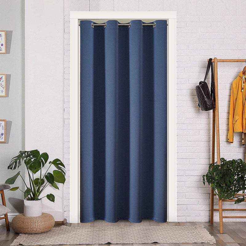 ChrisDowa Blackout Door Curtains for Doorway Privacy  Grommet Closet Curtains for bedroom closet door  Thermal Insulated Temporary Door Cover Room Divider Curtain (1 Panel  Stone Blue  34 x 80 Inch) - Image 1