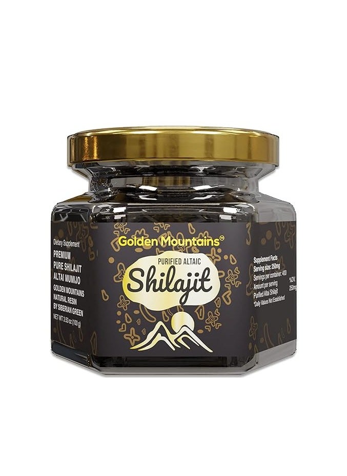 Golden Mountain Pure Authentic Siberian Altai "Golden Mountains" Shilajit Resin 100g 3.53oz - Measuring Spoon Quality & Safety Certificate in each Box 
