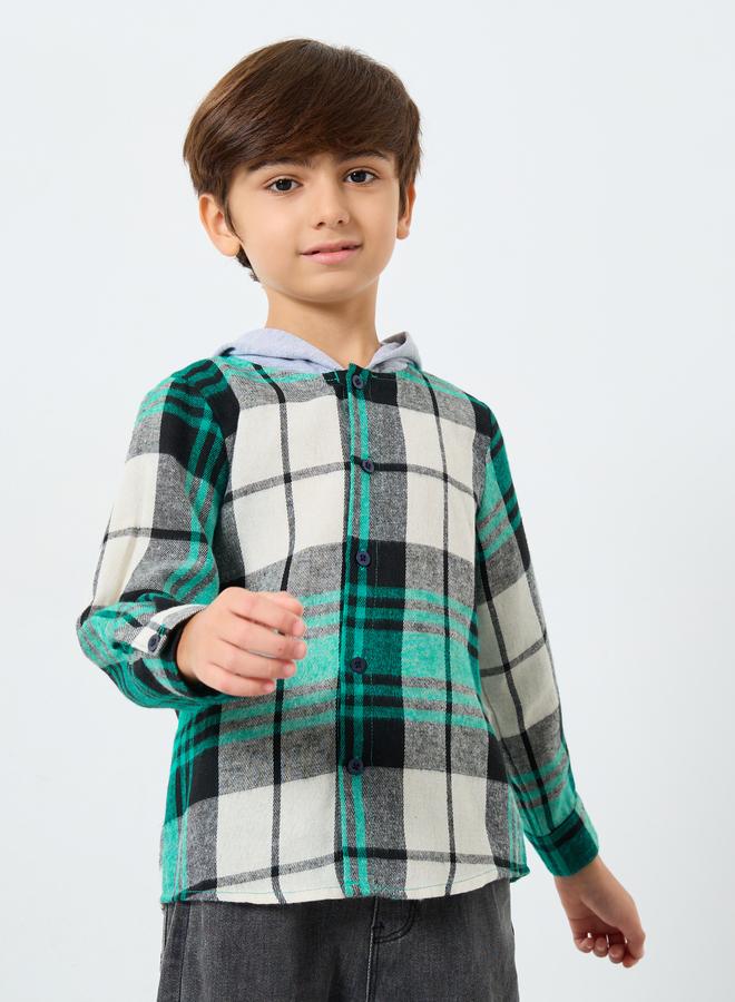 Styli Boys Green Check Hooded Shacket - Image 3