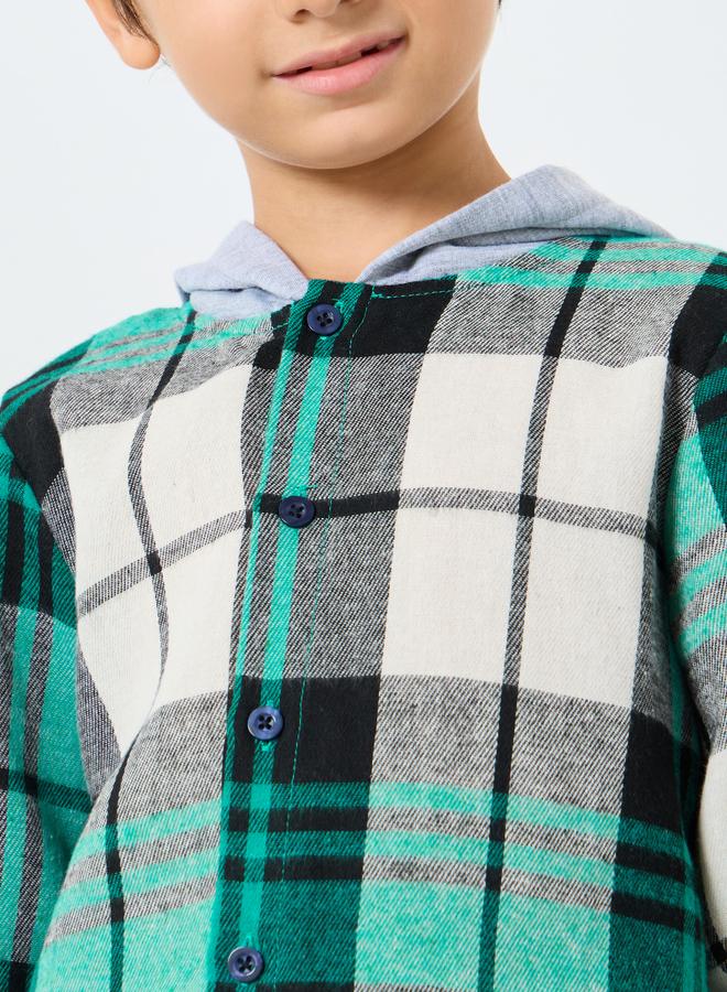 Styli Boys Green Check Hooded Shacket - Image 4