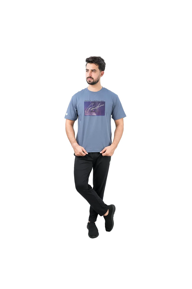 GIORDANO Blue Relaxed Fit Print Tee for Men