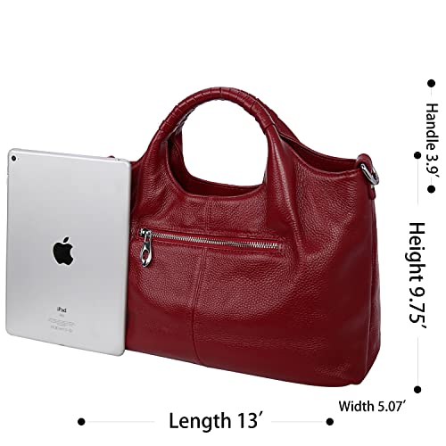 Iswee Luxury Designer Handbags for Women Shoulder Bags Satchel Soft Leather Purse Crossbody Bags Large Hobo Tote Bag Red（Wine） - Image 4