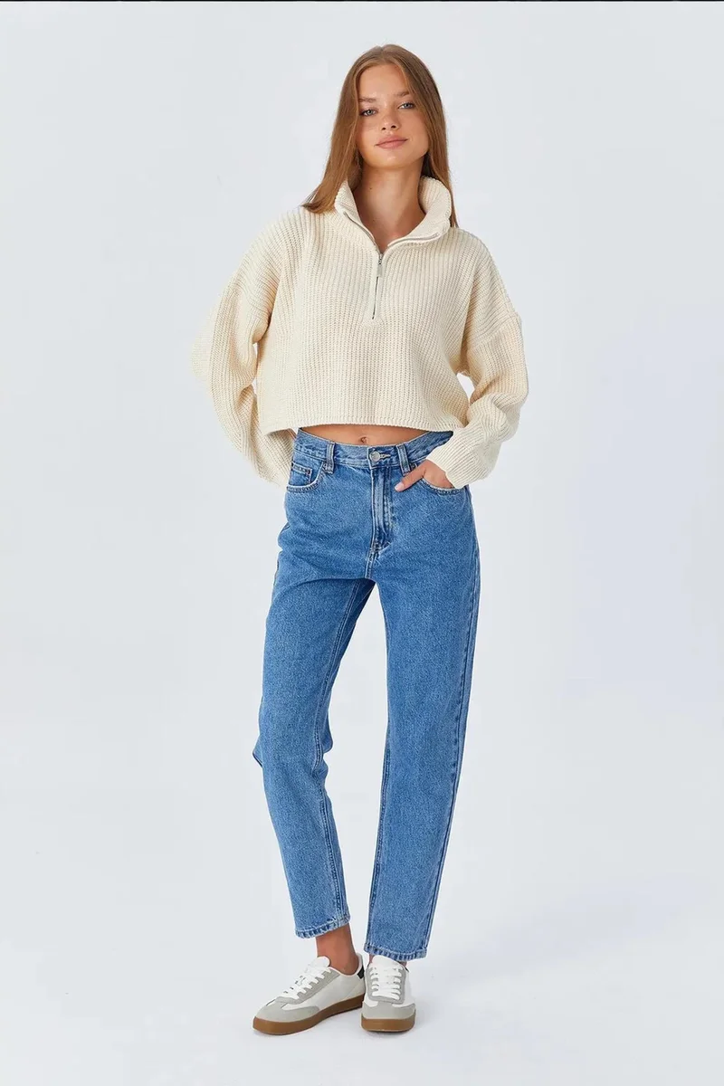 Mixray Mixray Textured Long Sleeve Zipped Collar Sweater