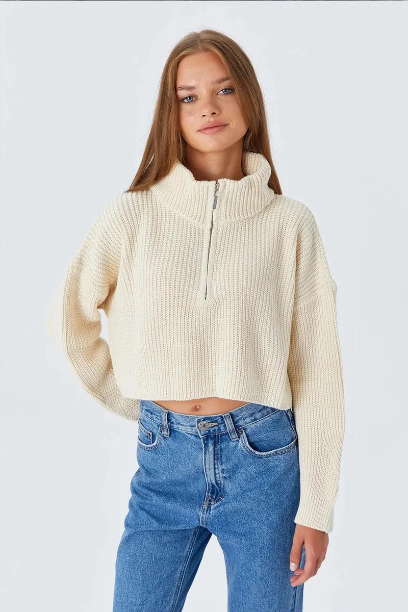 Mixray Mixray Textured Long Sleeve Zipped Collar Sweater