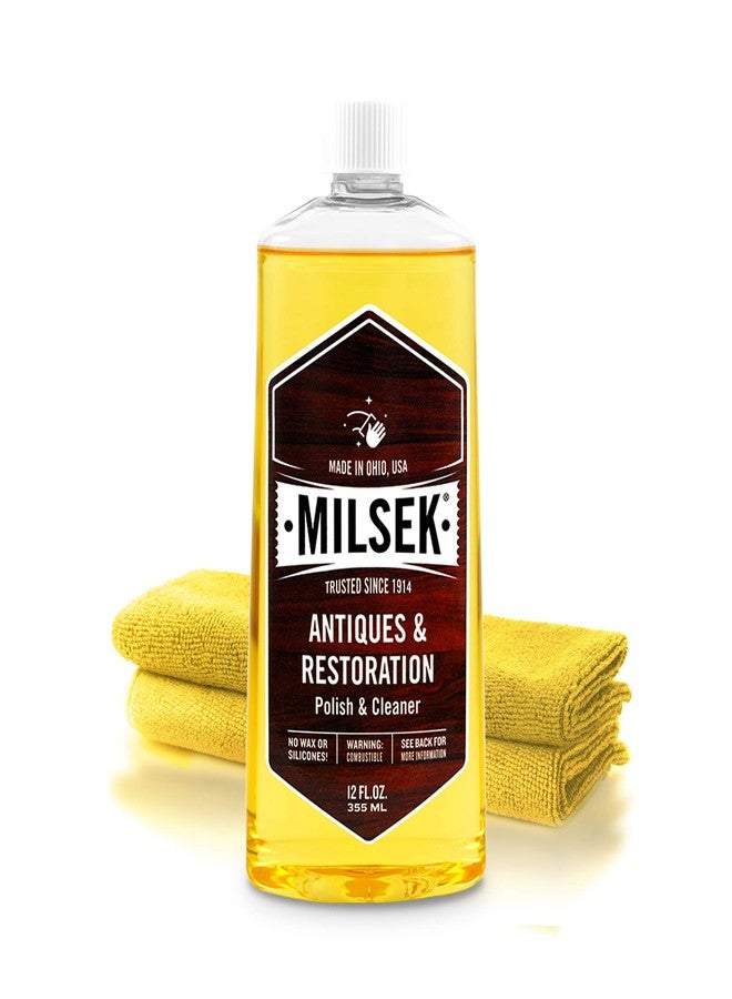 Milsek Antiques & Restoration Polish with Lemon Oil & Microfiber Cleaning Towel, 12-Ounce, ART-1, Yellow, Antique Cleaner & Cloth - Image 1