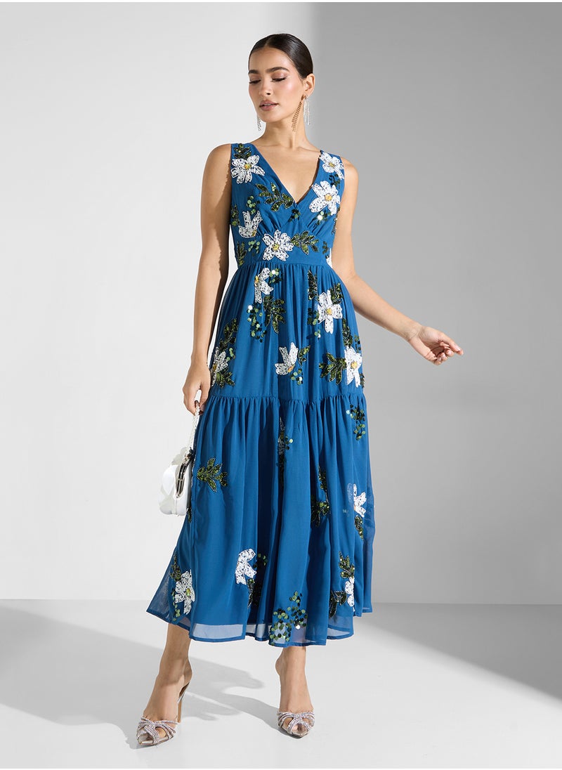 Maya All Over Floral Embellished Sleeveless Midaxi Dres  - Image 4