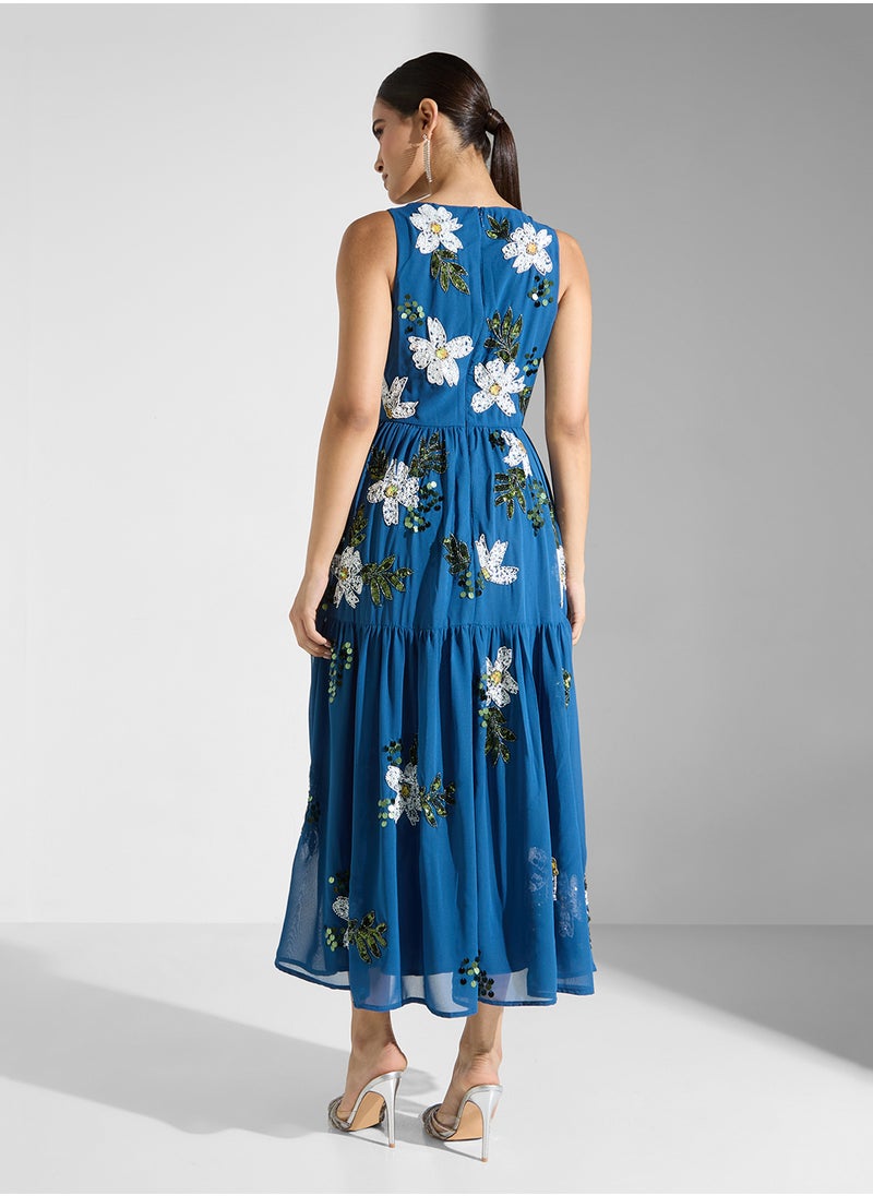 Maya All Over Floral Embellished Sleeveless Midaxi Dres  - Image 2