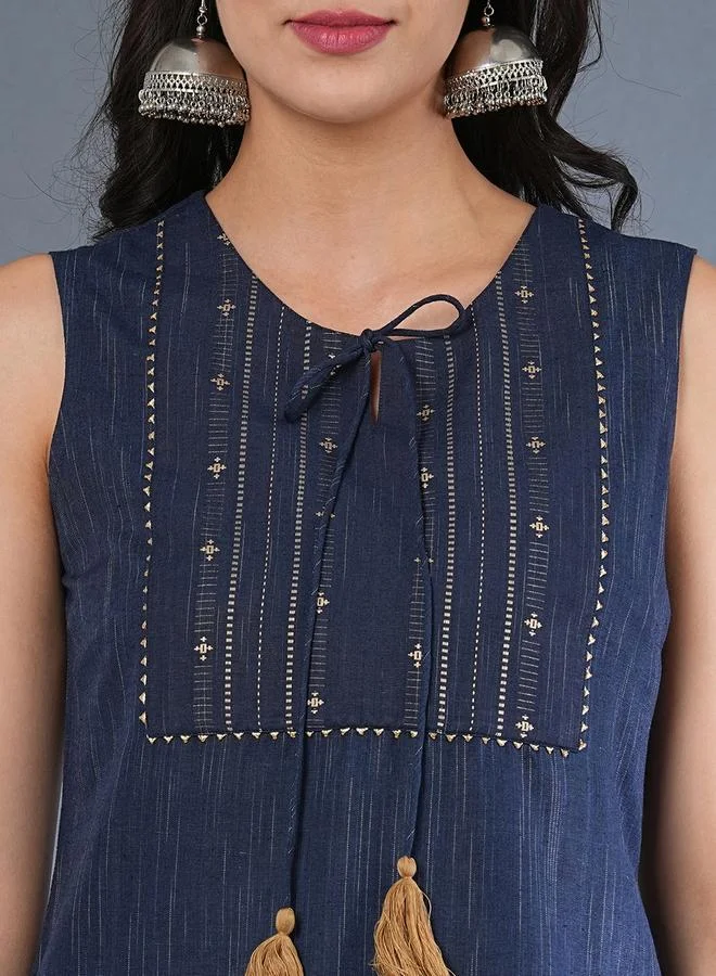 globus Globus Sleeveless Tie-Up Neck Straight Kurta with Pants and Dupatta Set