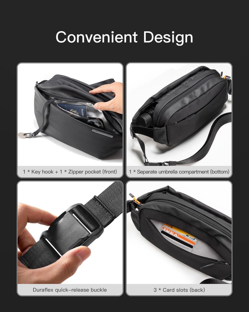 Inateck Sling Bag X, Multi-pocket Crossbody Shoulder Chest Bag with Adjustable Shoulder Strap, Water-resistant Waist Fanny Pack for Men, Women, Travel, Daily Use, Cycling, Hiking, Black, Large - Image 4