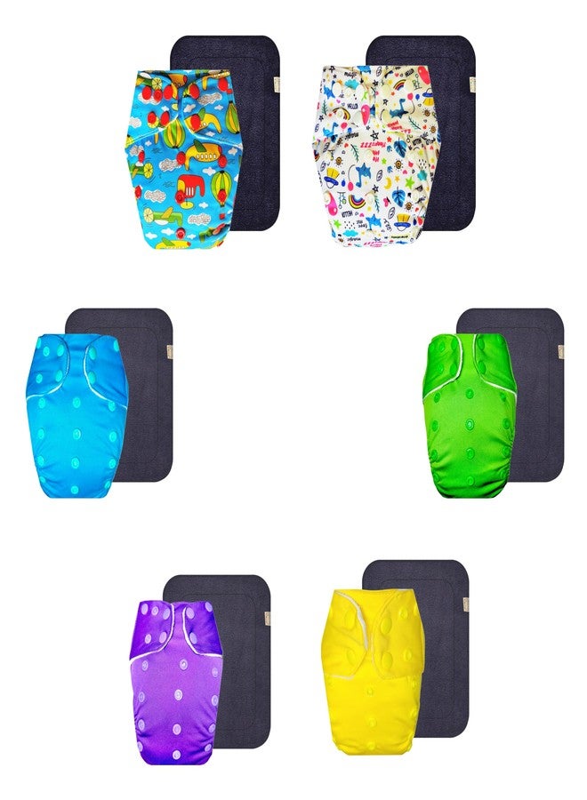 حفاضات قماشية فاخرة من دمبلدو مع حشوة رمادية (عبوة من 6 قطع) | مضادة للحساسية | مانعة للتسرب | أزرار كبس قابلة للتعديل | مصممة من قبل الأمهات | من 3 أشهر إلى 3 سنوات | للجنسين - Image 1