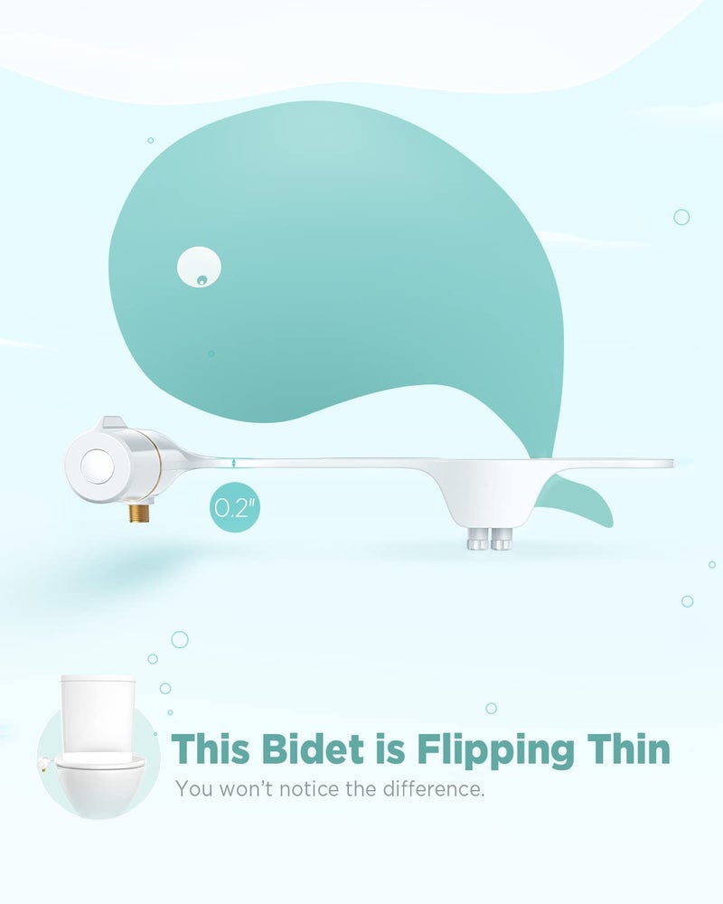 Ciays Bidet Attachment for Toilet Ultra-Slim Bidet Sprayer with Pressure Controls Non-Electric Dual Nozzles for Feminine/Posterior Wash, Bamboo and White - Image 3