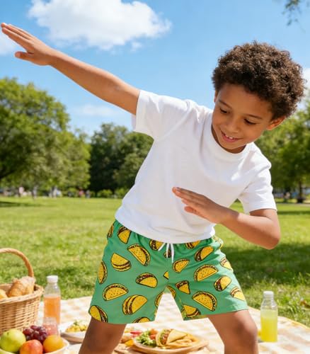 ZenGents Boys Swimming Trunks Size 7 Bathing Suit Swim Shorts Kids Board Shorts Swim Trunks with Boxer Brief Liner Beach Stretch Swimsuit Taco Green - Image 5