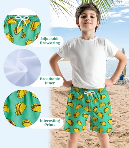 ZenGents Boys Swimming Trunks Size 7 Bathing Suit Swim Shorts Kids Board Shorts Swim Trunks with Boxer Brief Liner Beach Stretch Swimsuit Taco Green - Image 2