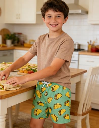 ZenGents Boys Swimming Trunks Size 7 Bathing Suit Swim Shorts Kids Board Shorts Swim Trunks with Boxer Brief Liner Beach Stretch Swimsuit Taco Green - Image 3