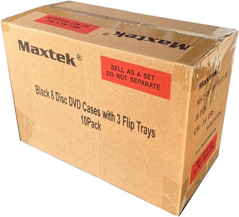 maxtek حالات DVD سوداء من ماكستيك بسعة 8 أقراص مع 3 صواني قابلة للطي وغلاف خارجي شفاف - 10 عبوات - Image 5