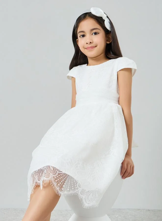 Styli Girls White Lace Short Sleeve Dress