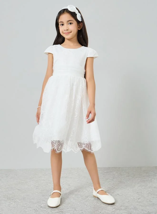Styli Girls White Lace Short Sleeve Dress