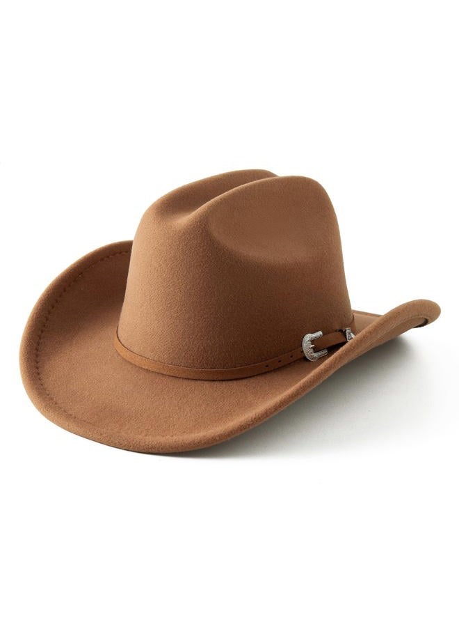 Jastore Kids Western Cowboy Hat for Girl Boy Wide Brim Beach Cowgirl Hat with Belt Buckle Cattleman Cowboys Hats, Khaki, 5-10 Years - Image 2