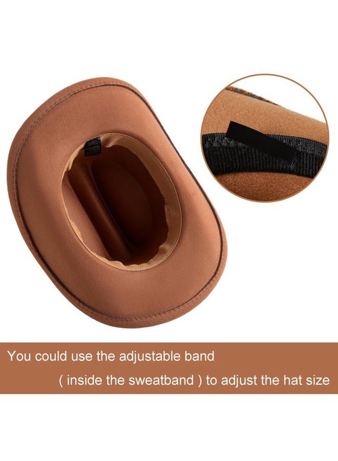 Jastore Kids Western Cowboy Hat for Girl Boy Wide Brim Beach Cowgirl Hat with Belt Buckle Cattleman Cowboys Hats, Khaki, 5-10 Years - Image 4