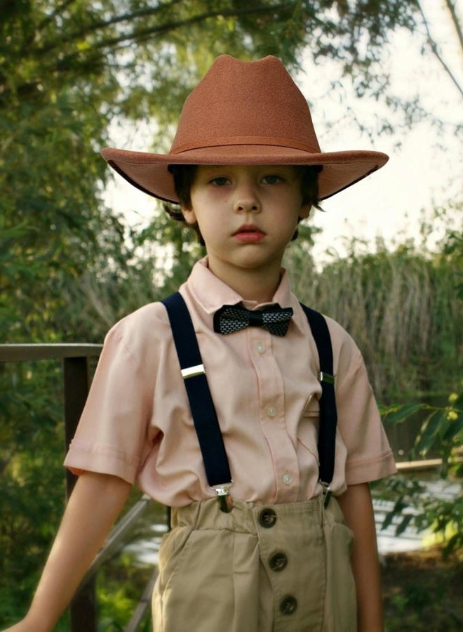 Jastore Kids Western Cowboy Hat for Girl Boy Wide Brim Beach Cowgirl Hat with Belt Buckle Cattleman Cowboys Hats, Khaki, 5-10 Years - Image 5