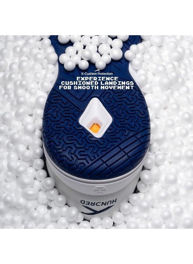 HUNDRED Raze Badminton Shoes (Non Marking) | Lightweight & Durable | X-Cushion, Active Grip Sole, Toe Assist (White/Navy, 1Uk) - Image 4