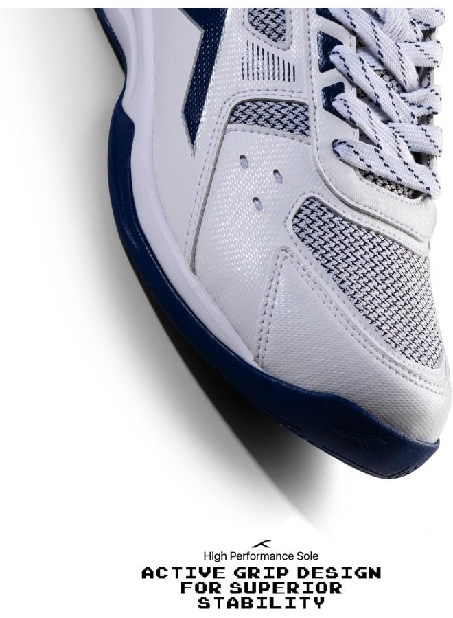 HUNDRED Raze Badminton Shoes (Non Marking) | Lightweight & Durable | X-Cushion, Active Grip Sole, Toe Assist (White/Navy, 1Uk) - Image 2