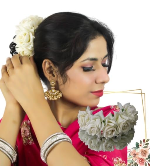 LYF5STAR Artificial Bridal White Rose Petal Flower Veni Gajra Hair Juda Accessories For Women | Suitable for Traditional Indian Wedding/Marriage/Engagements -Pack of 1 - Image 1